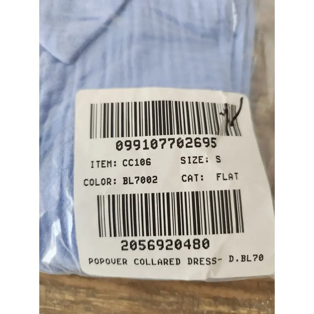 NWT J. Crew Short-Sleeve Gauze Popover Dress 100 % Cotton Blue S *Flaw